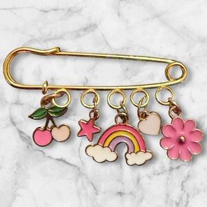 Gold and Pink Charm Safety Pin